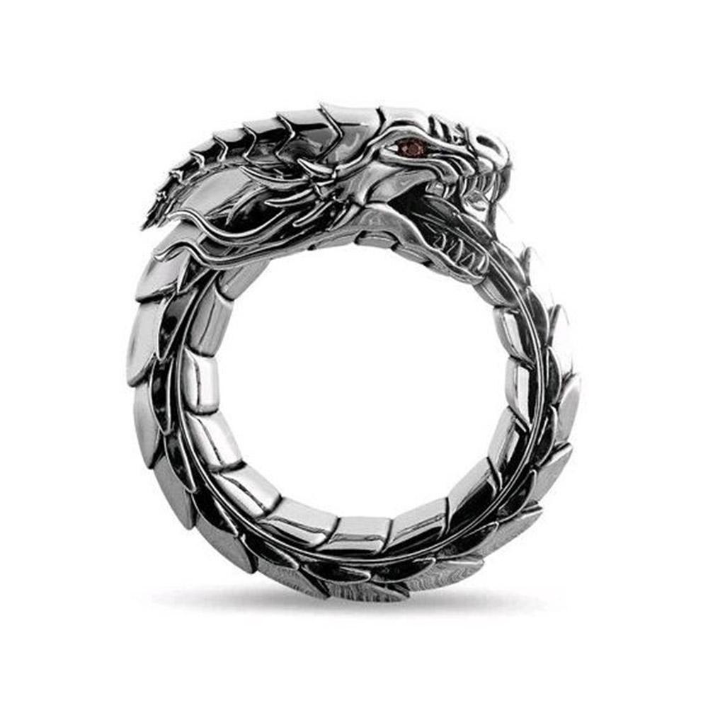 Nhẫn Thép Titan Mạ Bạc Hình Rồng Phong Cách Vintage Thời Trang Cho Nam