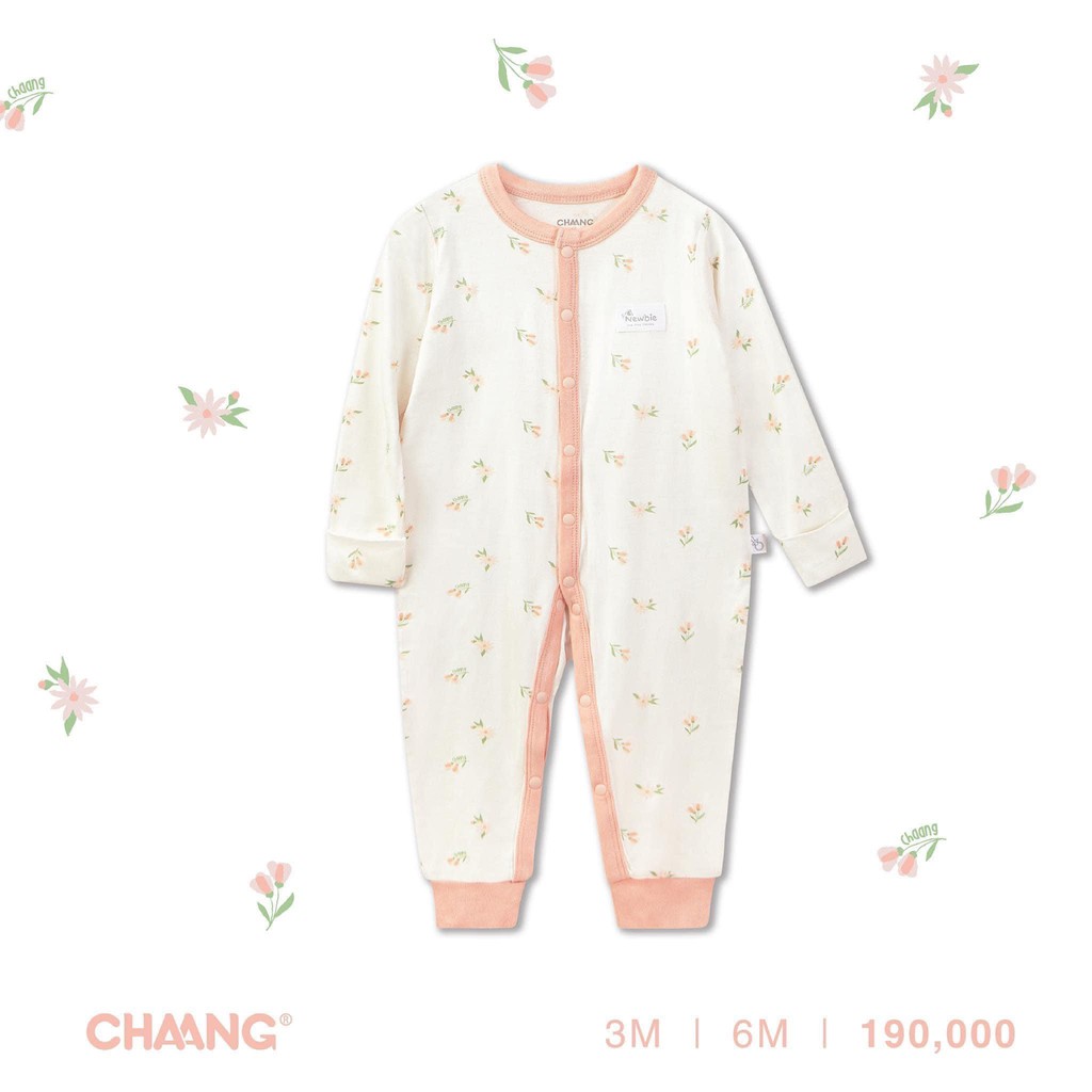 [CHAA NG] Body dài tay cúc giữa cotton sơ sinh bé trai, bé gái