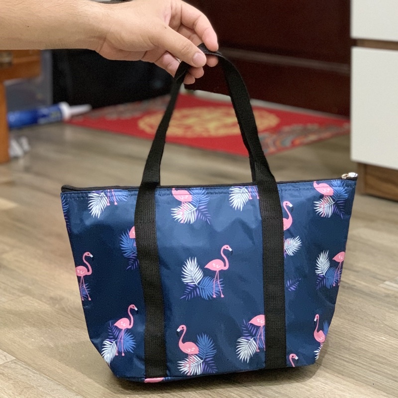 (Có ảnh thật) Túi đựng cơm giữ nhiệt Vina Bag hoạ tiết Vintage-có lót nhôm- túi rộng rãi đựng 2 hộp cơm