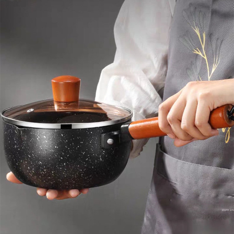 【In Stock】Japanese Aluminium Snow Pan Black Non Stick Baby Pot Hot Milk Noodle Cooking Pot Soup Pot Induction Cooker