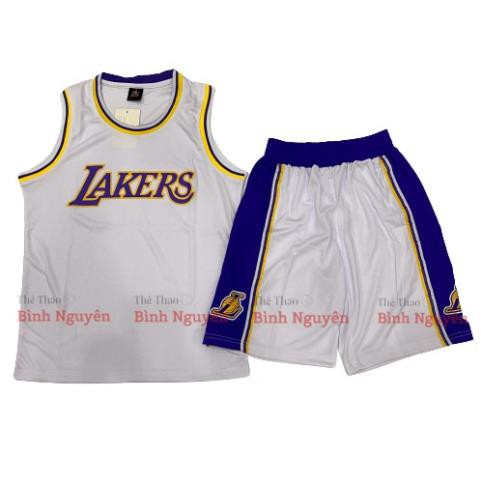 Bộ quần áo bóng rổ NBA Los Angeles Lakers trơn không số hàng đẹp nam nữ vải mè thoáng mát thấm mồ hôi tốt *