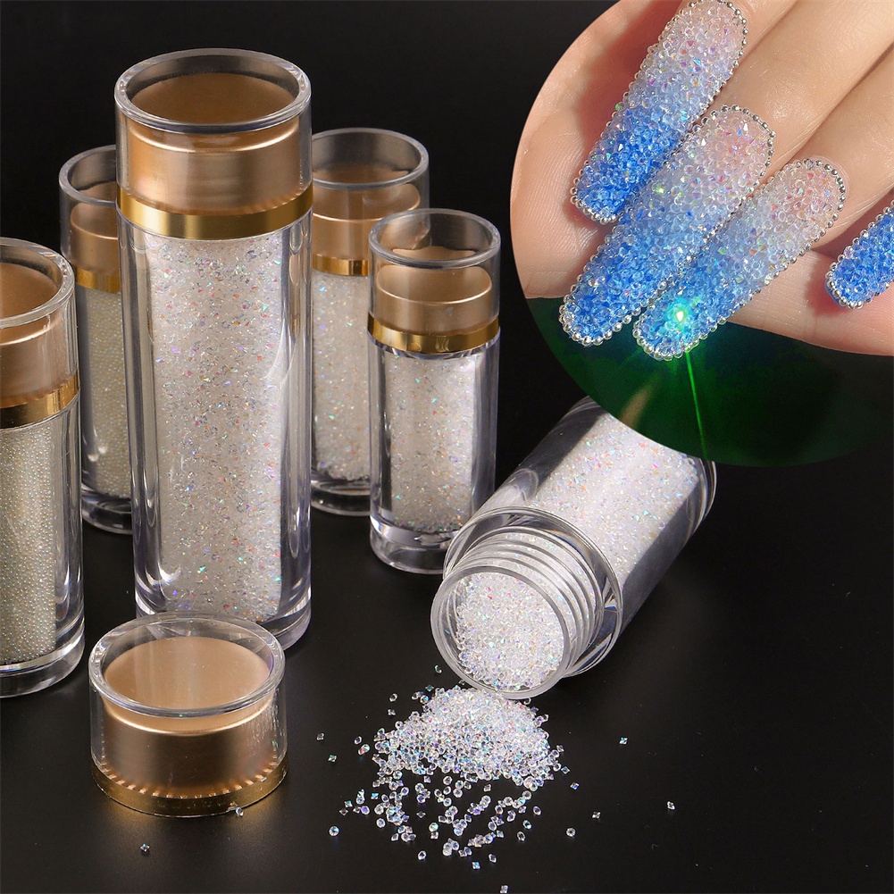 Chứng Khoán sẵn sàng Phụ Kiện Nail Nghệ Thuật Thủy Tinh Micro Hạt Hỗn Hợp Kim Cương Trong Suốt Micro Hạt COD