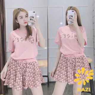 [KÈM QUÀ TẶNG] Bộ Đồ Ngủ Mặc Nhà Nữ Quần Giả Váy Phối Áo Tay Ngắn Siêu Đẹp NaziBo01