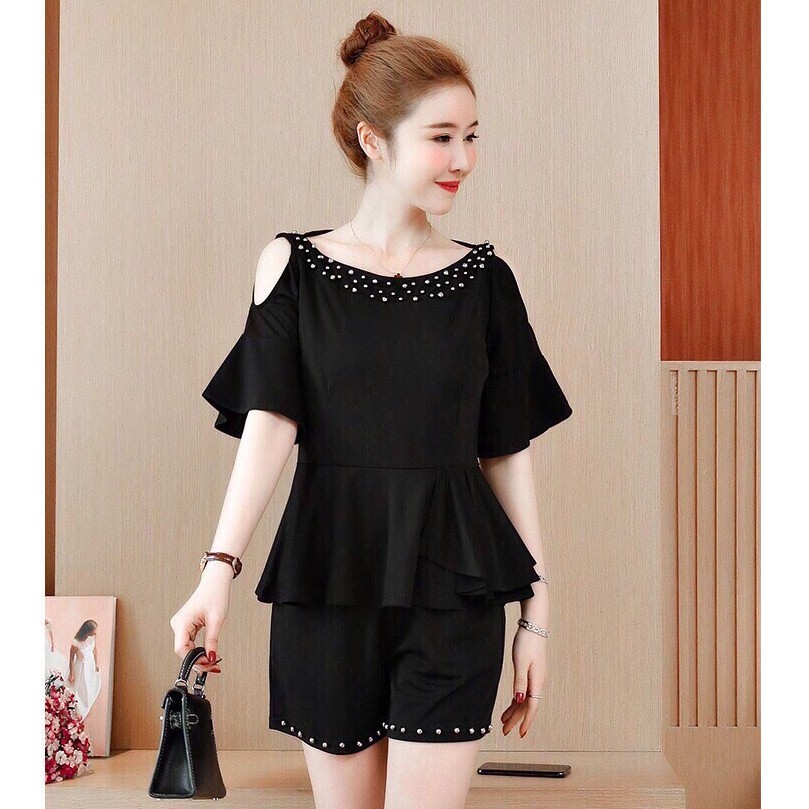 Set Áo Peplum Quần Short Kết Cườm