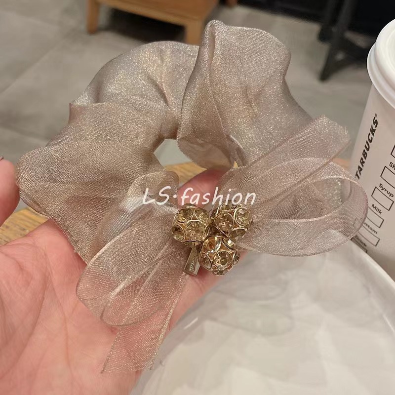 Dây Buộc Tóc Cao Su Co Giãn Phối Nơ Đính Đá Phong Cách Hàn Quốc Cho Nữ