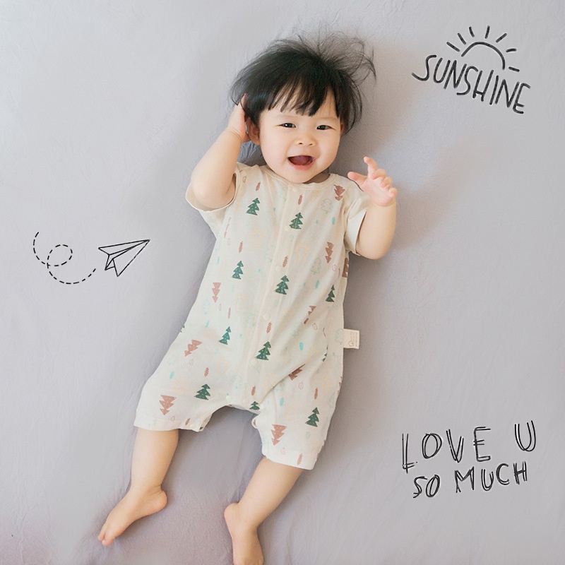 Bộ Áo Liền Quần Tay Ngắn In Họa Tiết Dễ Thương Thoải Mái Cho Bé Sơ Sinh 0-18 Tháng Tuổi