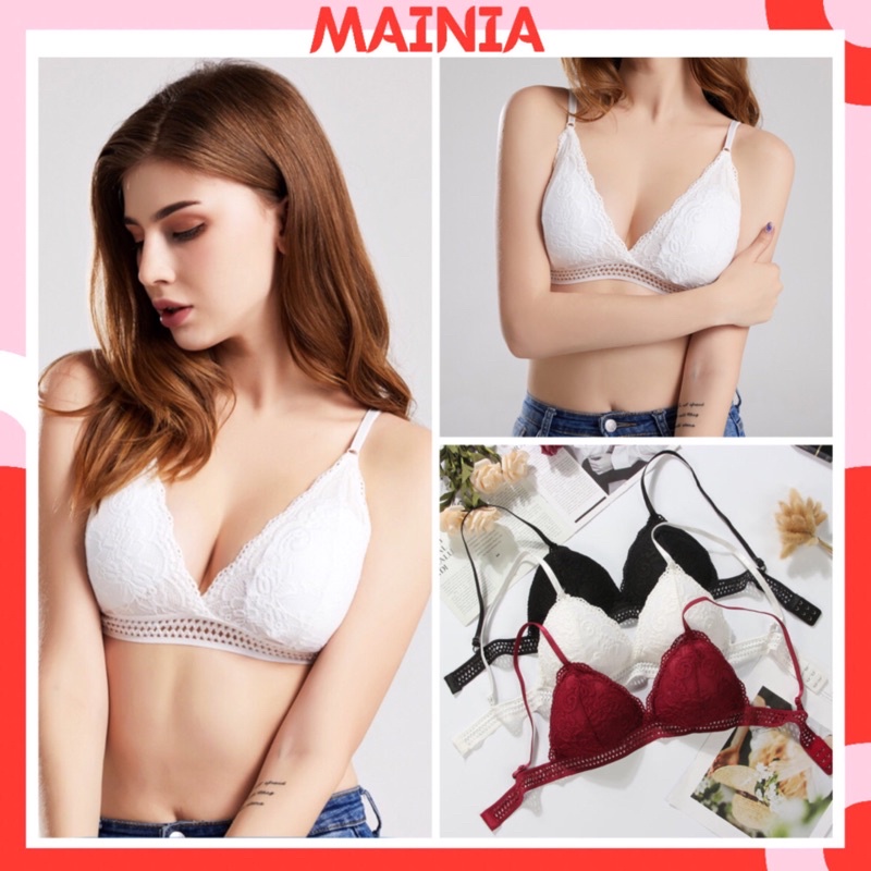 Áo Lót Bra Ren Hoa Cúc Không Gọng Mút Mỏng Sexy Quyến Rũ Mainia Shop