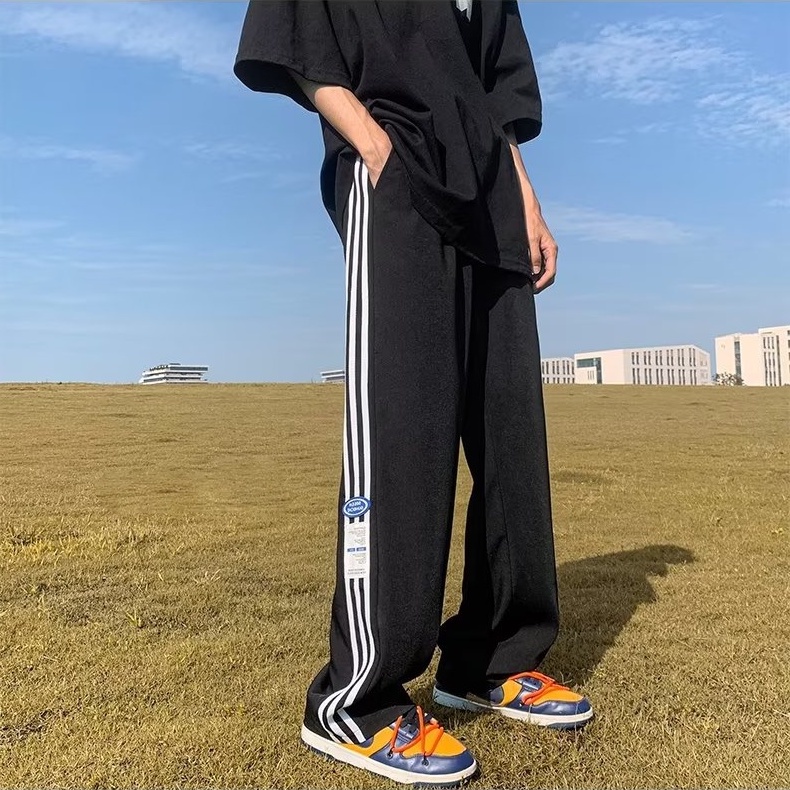 Quần ống rộng Họa Tiết Kẻ Sọc 3 Sọc Thời Trang Phong Cách Hàn Quốc Cho Nữ