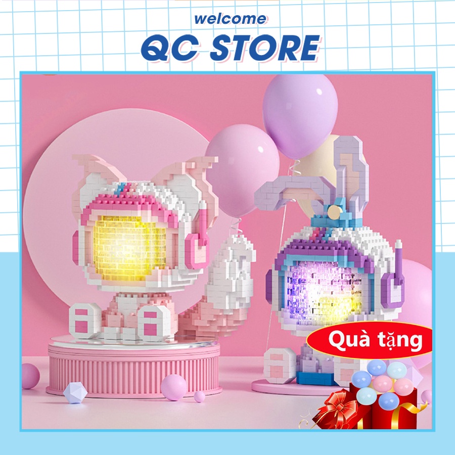 Đồ chơi lắp ráp 3d thỏ phi hành gia mini có đèn led phát sáng cho bé trai bé gái thông minh phát triển trí tuệ QC Store