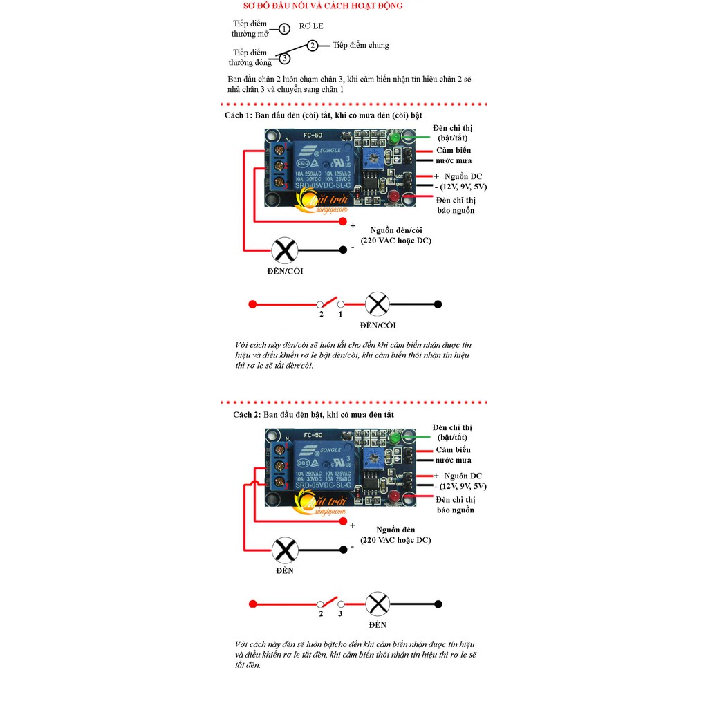 Mạch công tắc cảm biến nước mưa 5v,12v