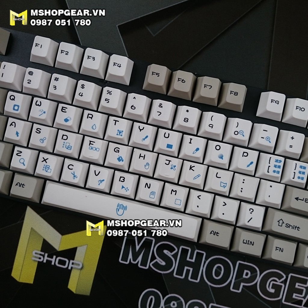 Keycap phím tắt phần mềm chỉnh sửa ảnh Adobe Photoshop màu xám trắng cherry profile 108 nút