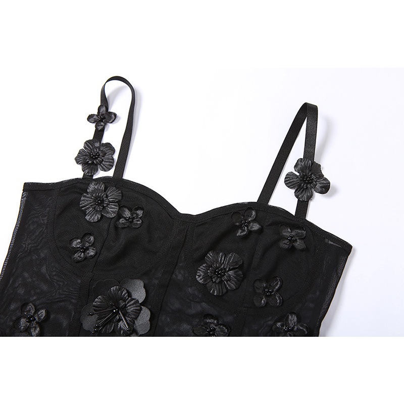 Áo Tank Top Hở Lưng Phối Lưới Hoạ Tiết Hoa Quyến Rũ Hợp Thời Trang Cho Nữ