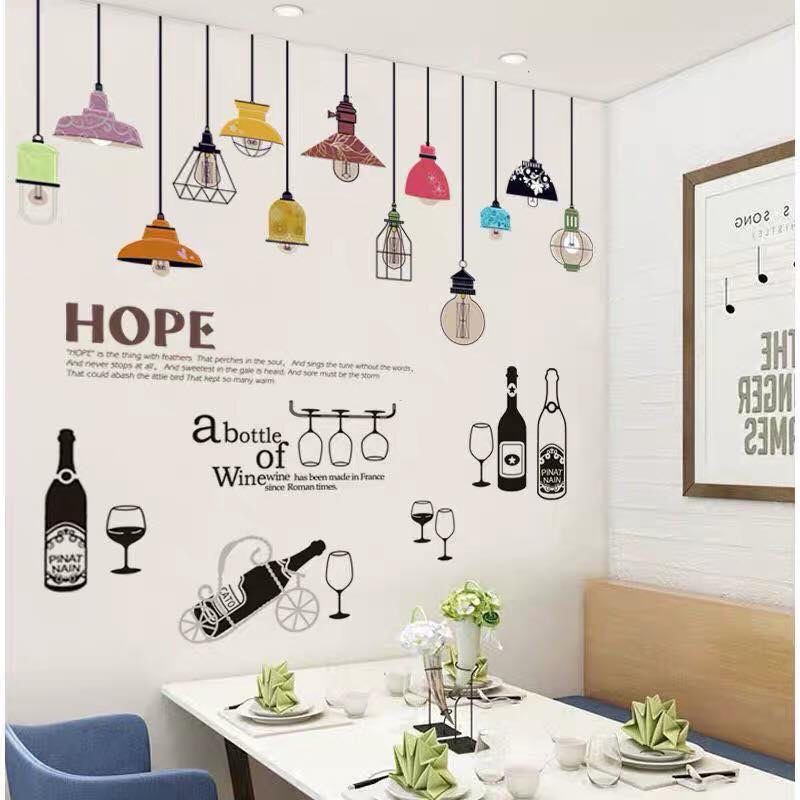 [NHIỀU MẪU] Decal dán tường ⚡️𝐅𝐑𝐄𝐄 𝐒𝐇𝐈𝐏⚡️ Decal dán tường Dàn đèn kệ rượu - PVC chống thấm nước, keo siêu dính