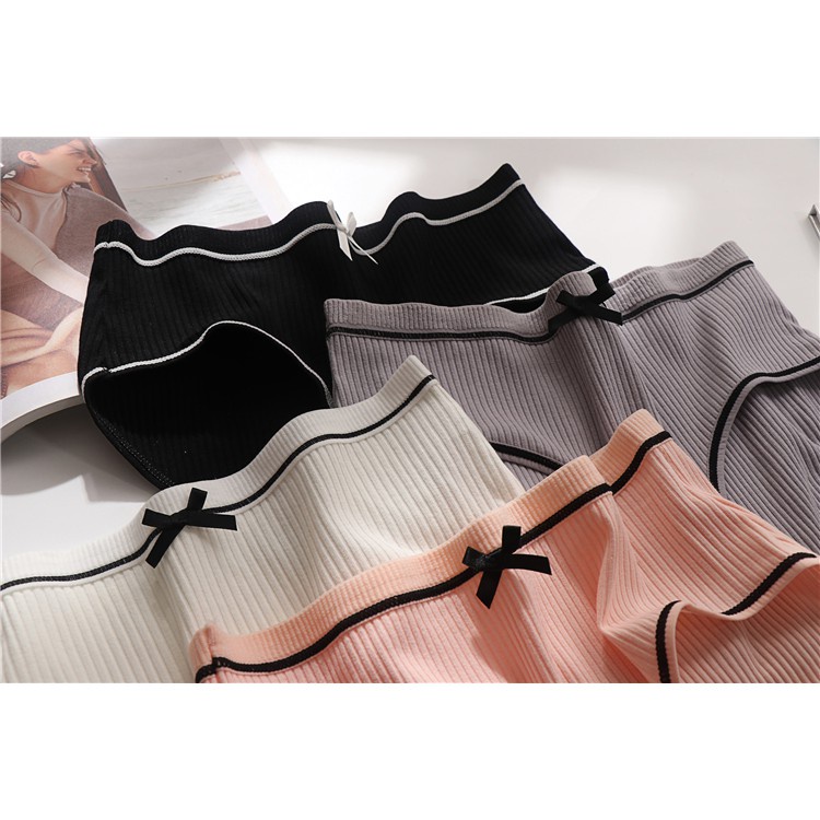 Quần Lót Cotton Gân Tăm Phối Nơ Xinh - MS061 ( Hàng loại 1)