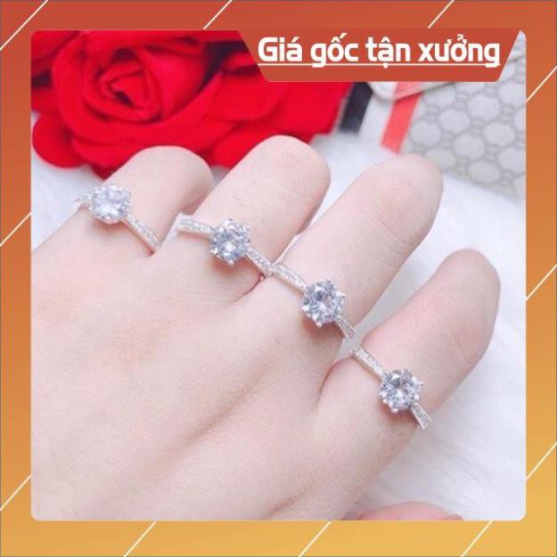 FREE SHIP Nhẫn nữ ổ đá tròn 6 chấu đính đá nhỏ - Chuẩn bạc ta