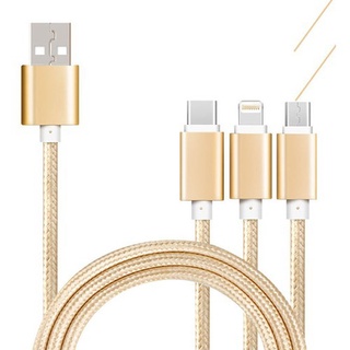 Cáp sạc nhanh 2a bọc dù 3 đầu 1m2