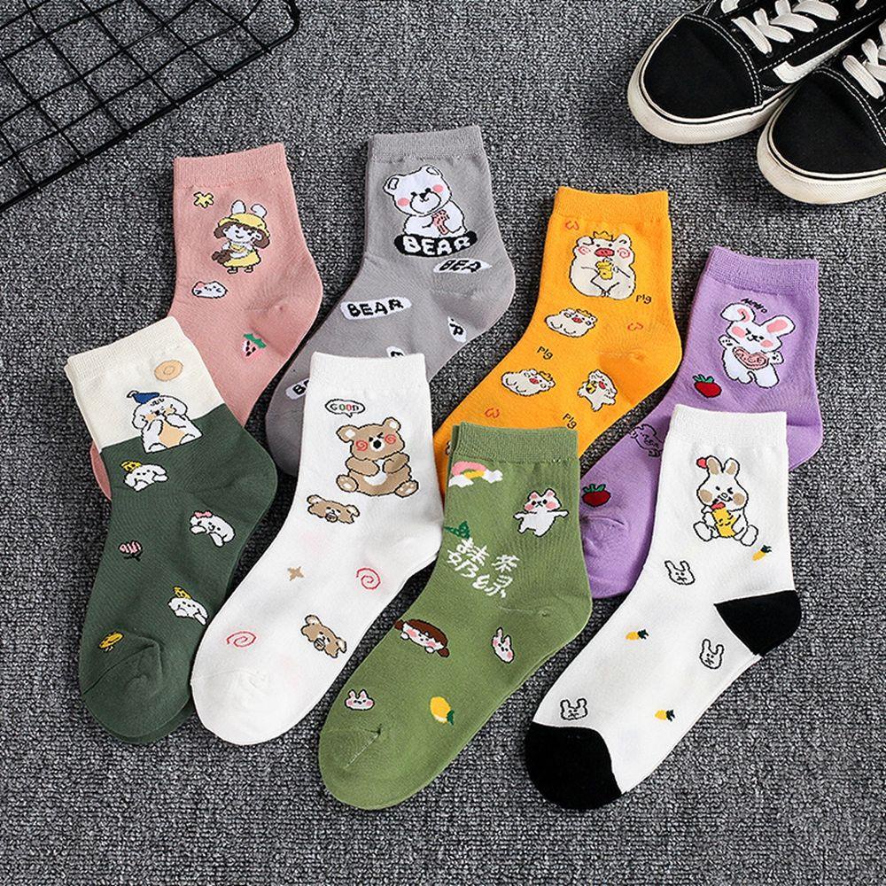 Đôi Vớ Cotton Mềm Mại Thoáng Khí In Hình Gấu Thỏ 26Eddie