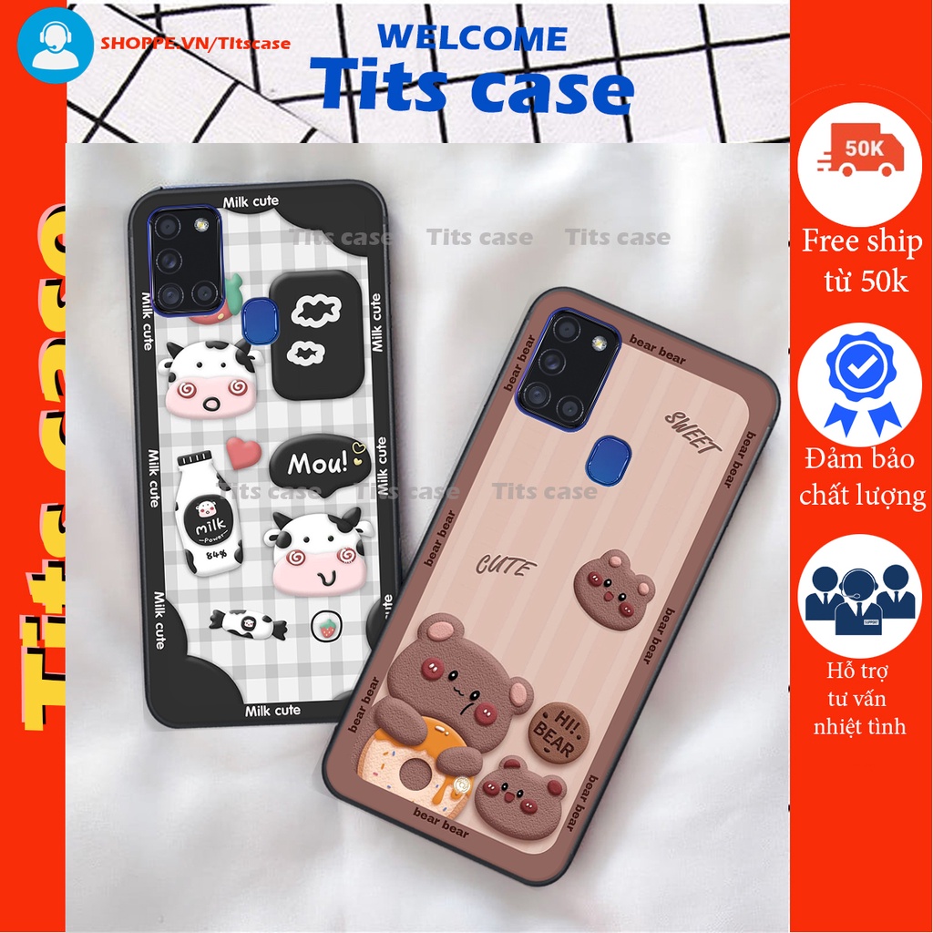 Ốp lưng Samsung Galaxy A21S in hình bò sữa, gấu be@r, cute cực  ĐỈNH -  cực CHẤT-  cực COOL