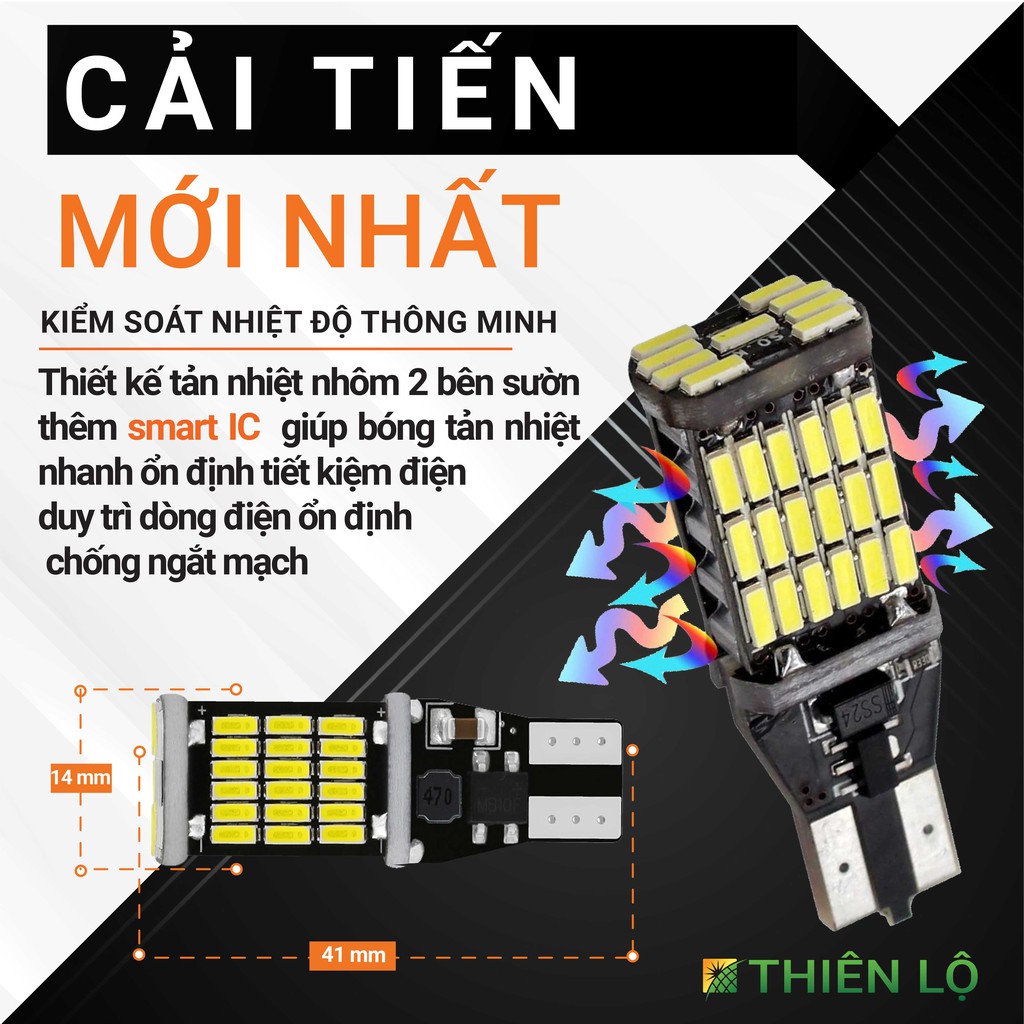 01 Bóng đèn LED T15 đèn lùi ô tô W16W 921 45 SMD 4014 siêu sáng chân T10 tích hợp sẵn Canbus chống lỗi của Thiên Lộ