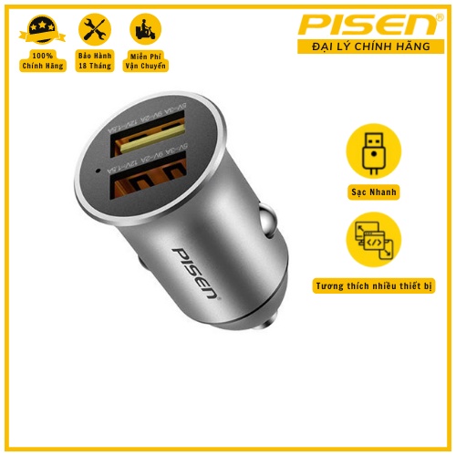 Tẩu sạc nhanh ô tô PISEN Quick Dual USB Car 18W (2xQC 18W)-TP-C02LXF