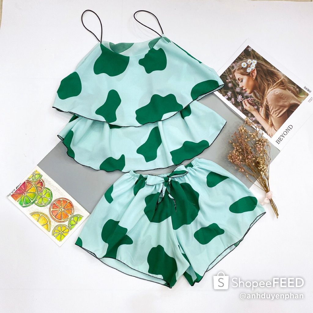 Đồ ngủ, đồ mặc nhà bò sữa hai dây vải đẹp mềm mại | BigBuy360 - bigbuy360.vn