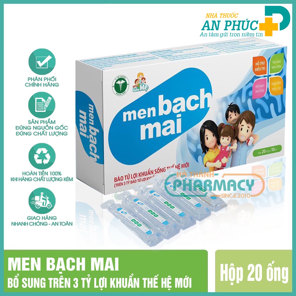 Men bạch mai, Men sống bạch mai mẫu mới, Hàng chính hãng nguyên tem CP, Date mới nhất - Hộp 20 ống