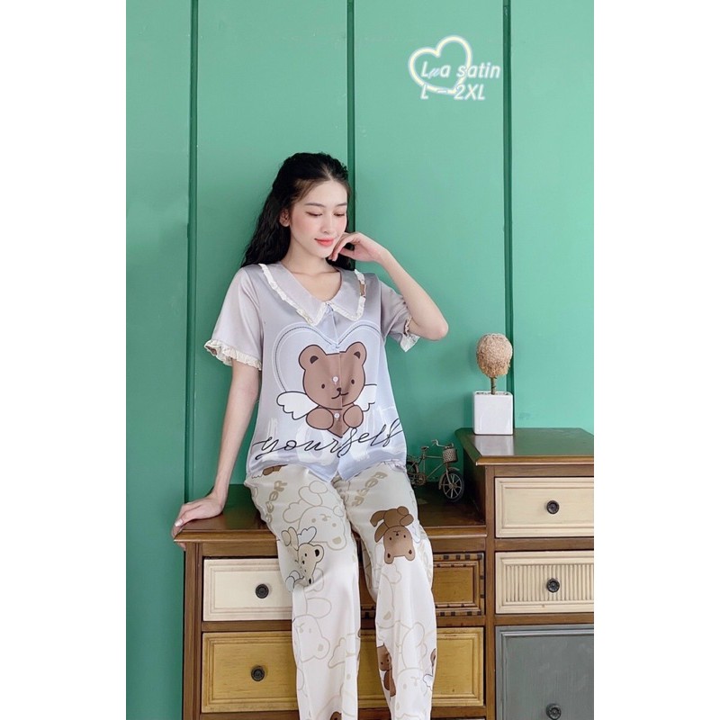 [Ảnh + video thật] Đồ Bộ Pijama thiết kế LỤA SATIN & MANGO LOẠI 1 Size 50-62kg Áo cộc Quần dài siêu mát,nhẹ mềm mịn mướt