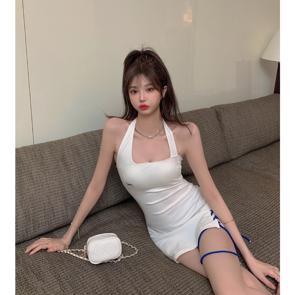 DUNEA Đầm Ngắn Cổ Yếm Ôm Dáng Thiết Kế Quyến Rũ Cho Nữ