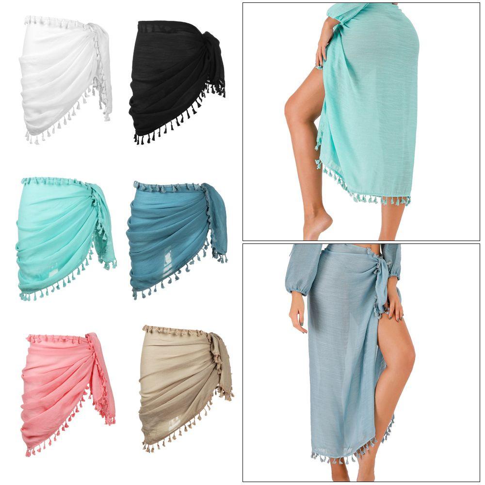 Áo Choàng Tắm Sarong Đi Biển Plus Size Phối Tua Rua Ngắn Cho Nữ