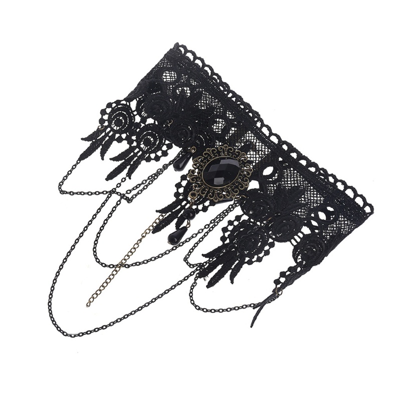 Vòng Cổ Choker Màu Đen Phối Ren Phong Cách Gothic Cho Nữ