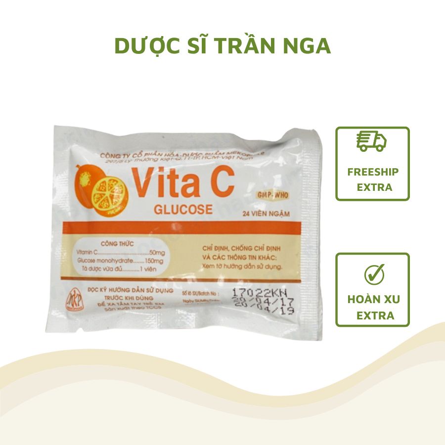 Kẹo Ngậm VitaC Bổ Sung Vitamin C Cho Người Lớn và Trẻ Em Gói 24 Viên