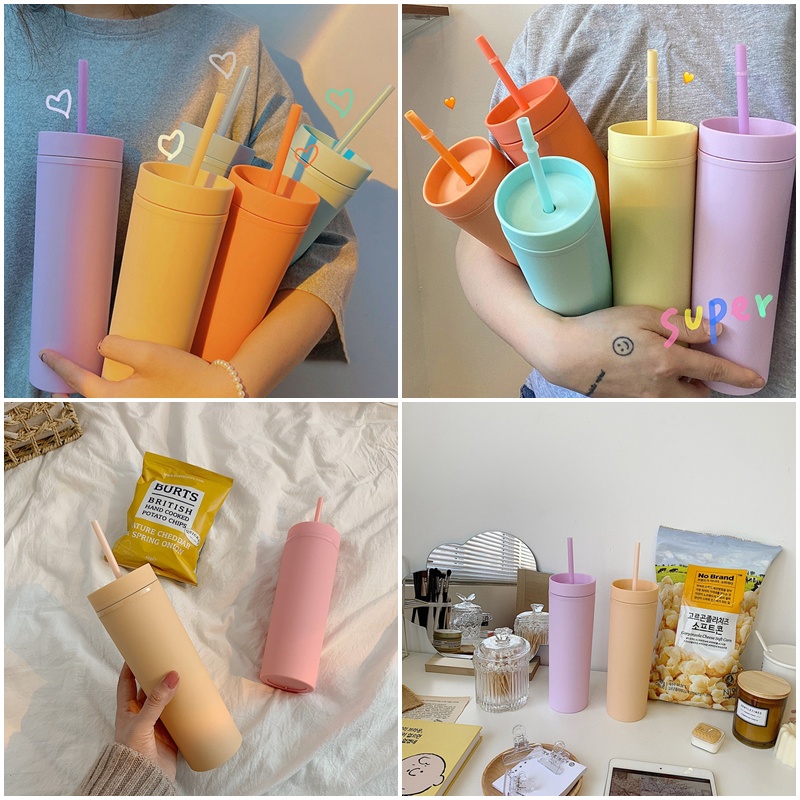 Bình Nước 450ml Kèm Ống Hút Màu Sắc Ngọt Ngào