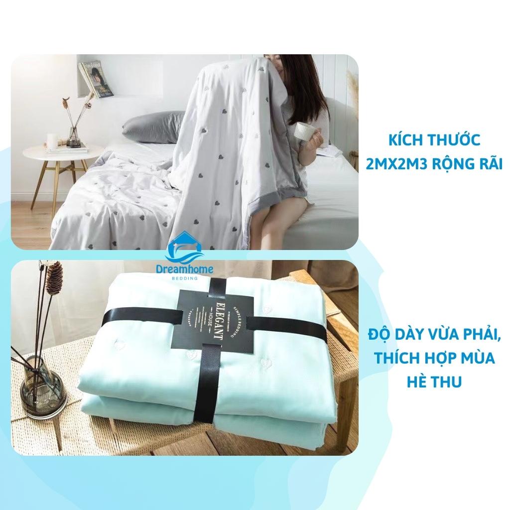 Chăn hè cotton lụa thêu tim cao cấp mềm mịn size 2mx2m2 Dreamhome