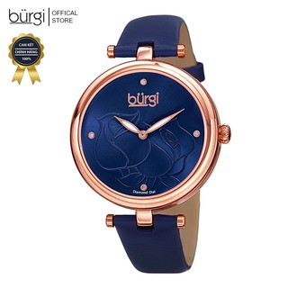 Đồng hồ thời trang nữ burgi bur151bu màu xanh mặt khắc hoa hồng dây da 38mm