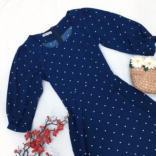 Đầm bi xanh cổ vuông (kèm hình thật)
