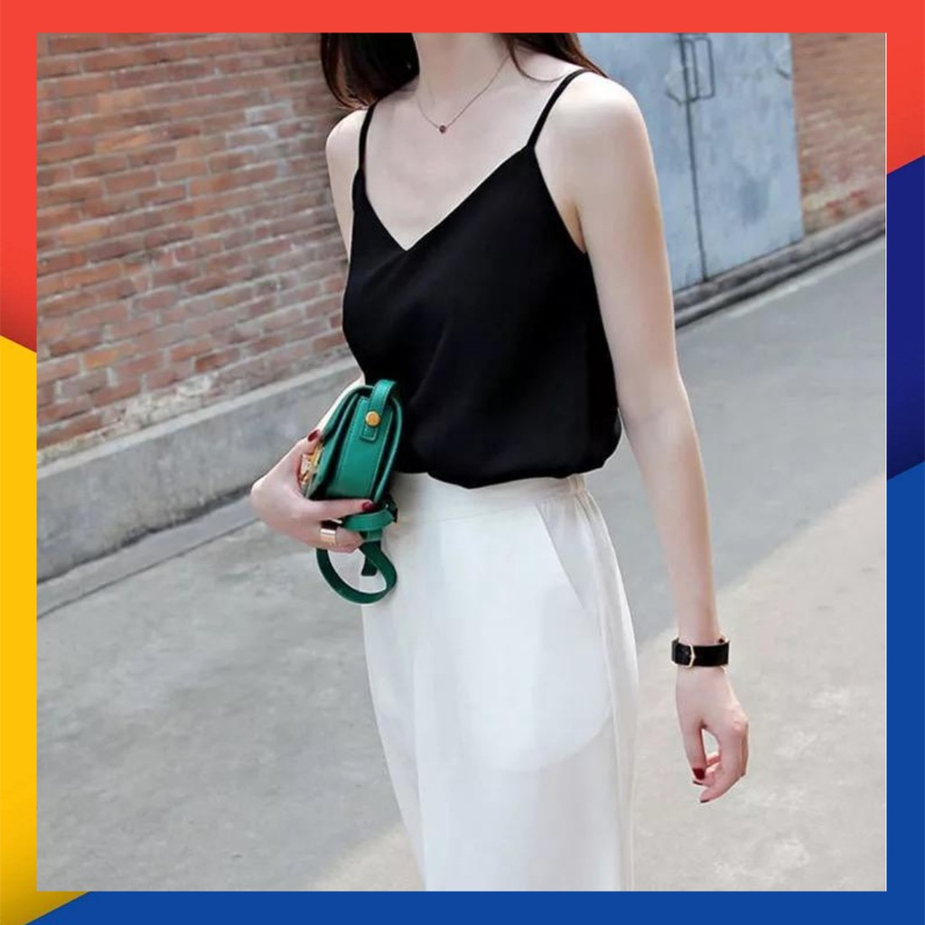 Áo hai dây voan cổ tim đơn giản quyến rũ | BigBuy360 - bigbuy360.vn