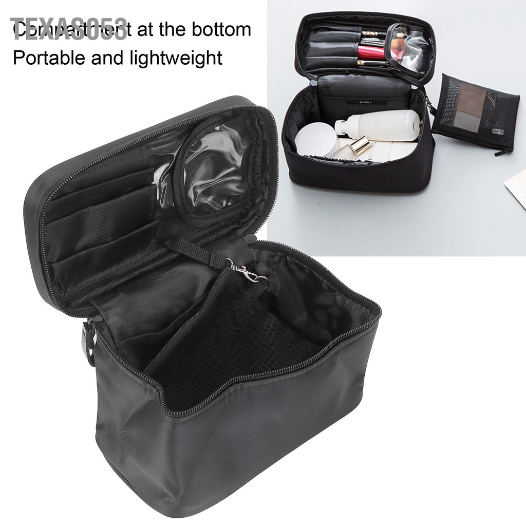 Túi Đựng Mỹ Phẩm Bằng Vải Nylon Co Giãn Màu Đen Sức Chứa Lớn