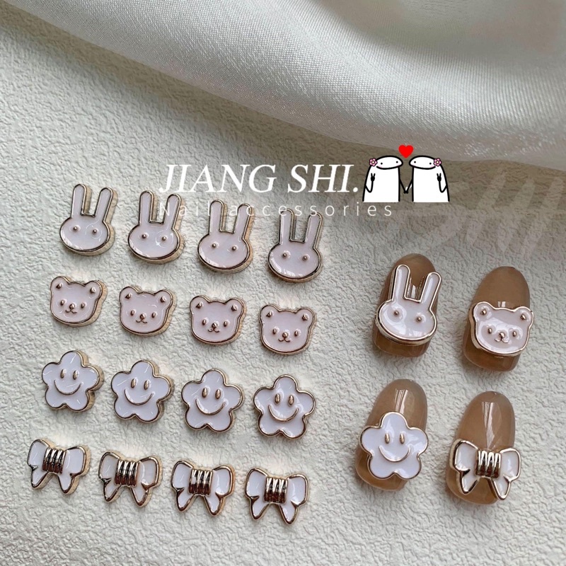 set charm trang trí móng gấu mix thỏ trắng