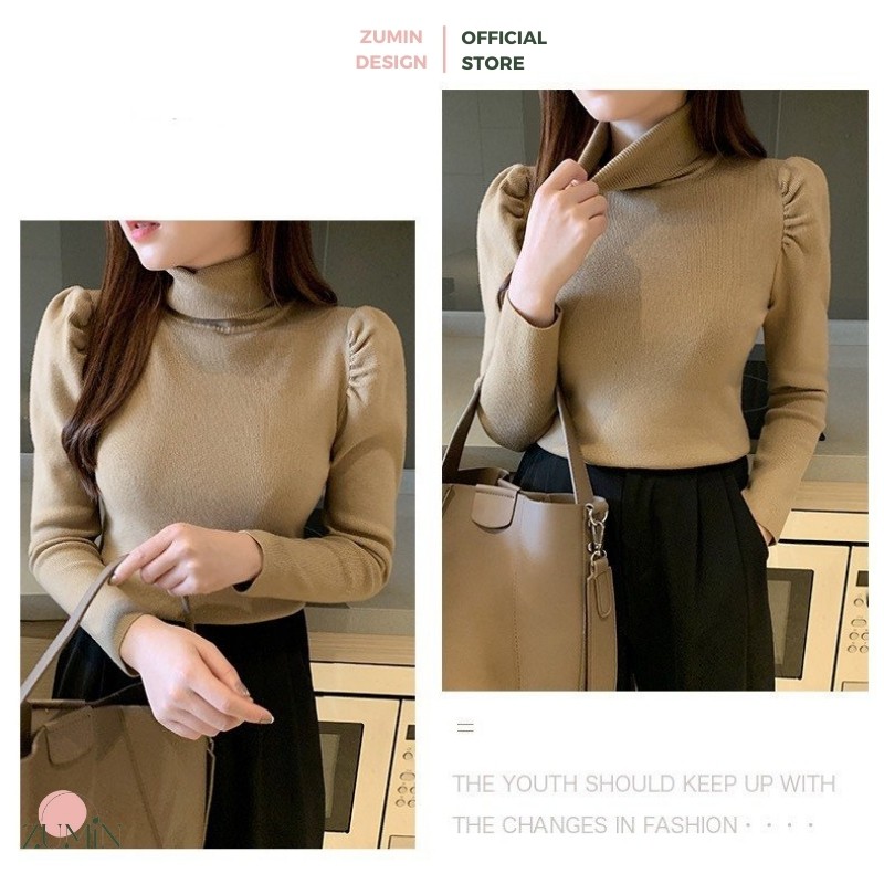Áo len vai bồng cổ lọ dài tay kiểu dáng basic 5 màu trung tính dễ phối đồ Zumin | BigBuy360 - bigbuy360.vn