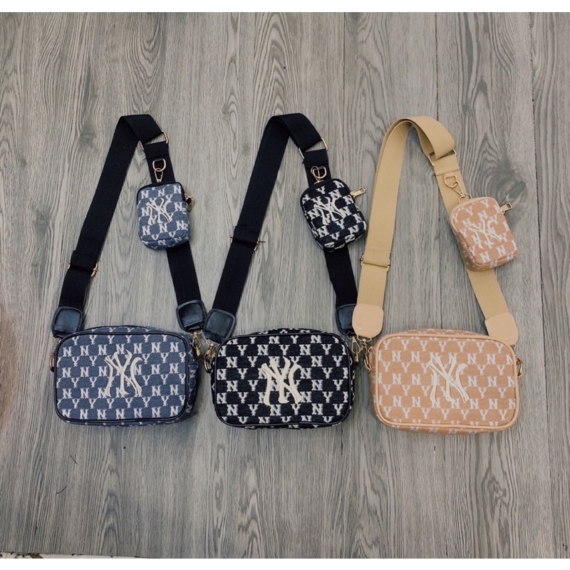 Set 2 Túi Thêu NY Dáng Unisex, Túi Đeo Chéo Nam Nữ Kèm Ví Nhỏ