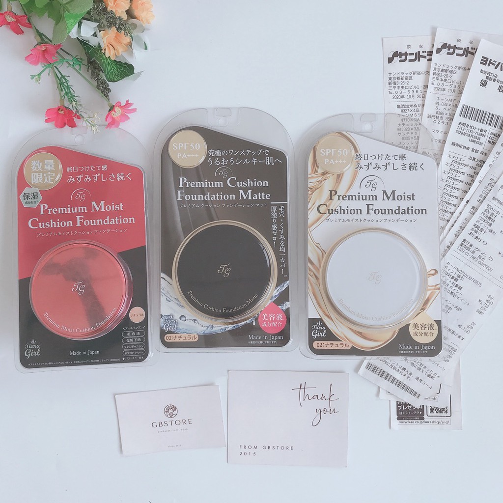 (Hàng Nhật giá tốt)  Phấn nước, phấn phủ 5 trong 1 Tiara Girl Premium Cushion Foundation Matte và Premium Nhật Bản