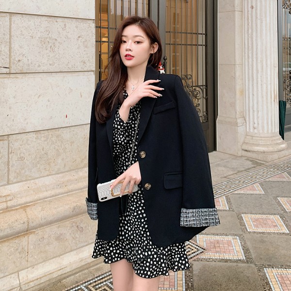 Set Áo Blazer Đen Phối Tay Kẻ Dory&Pony + Đầm Voan Tôn Dáng LADIES SUIT TREND - AK106 - D171 | BigBuy360 - bigbuy360.vn