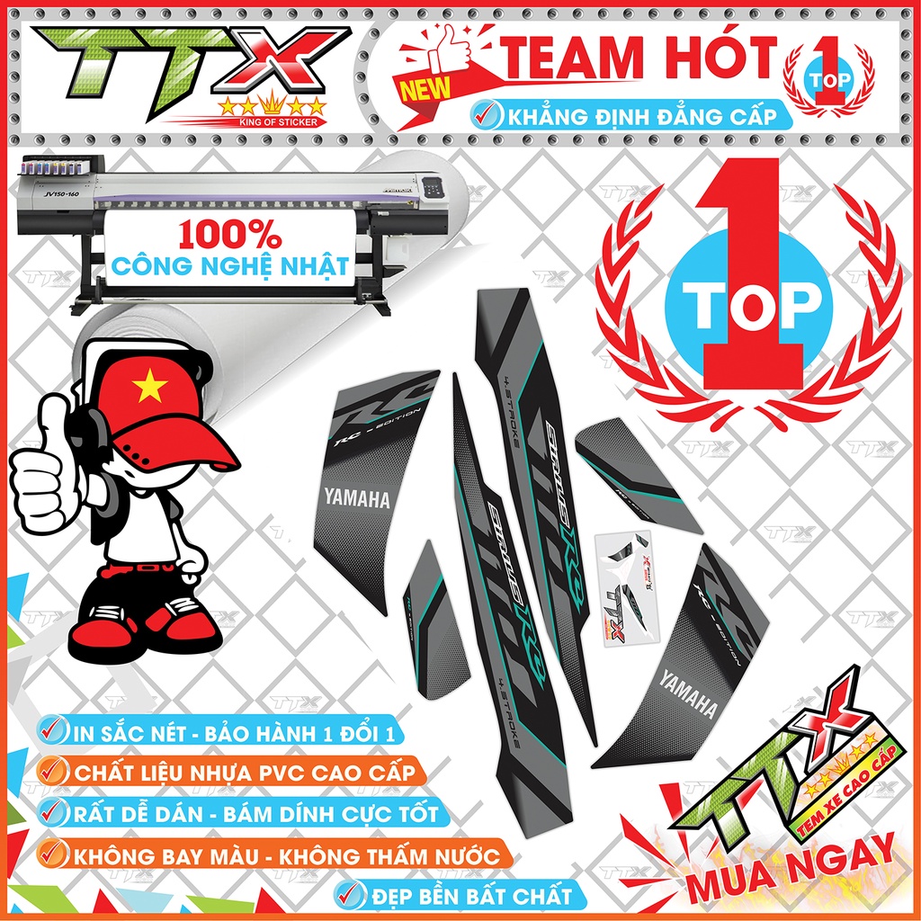 Tem rời sirius đen xanh rc 110 , Team chế sirius dán xe màu đen xám siêu đẹp , Shop TTX Tem xe sirius