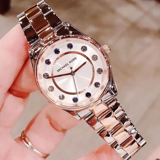 Đồng hồ Nữ MICHAEL KORS MK6605 COLETTE Jeweled Hour Markers & Silver - Rose Gold Stainless Steel Bra
