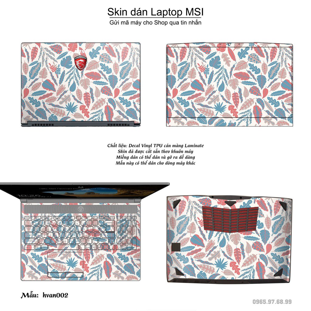 Skin dán Laptop MSI in hình Hoa văn (inbox mã máy cho Shop)