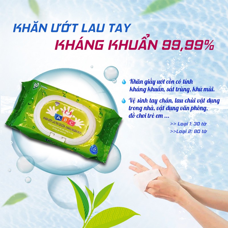 Khăn Ướt Lau Tay Kháng Khuẩn ABC Khử Mùi - 80 Tờ