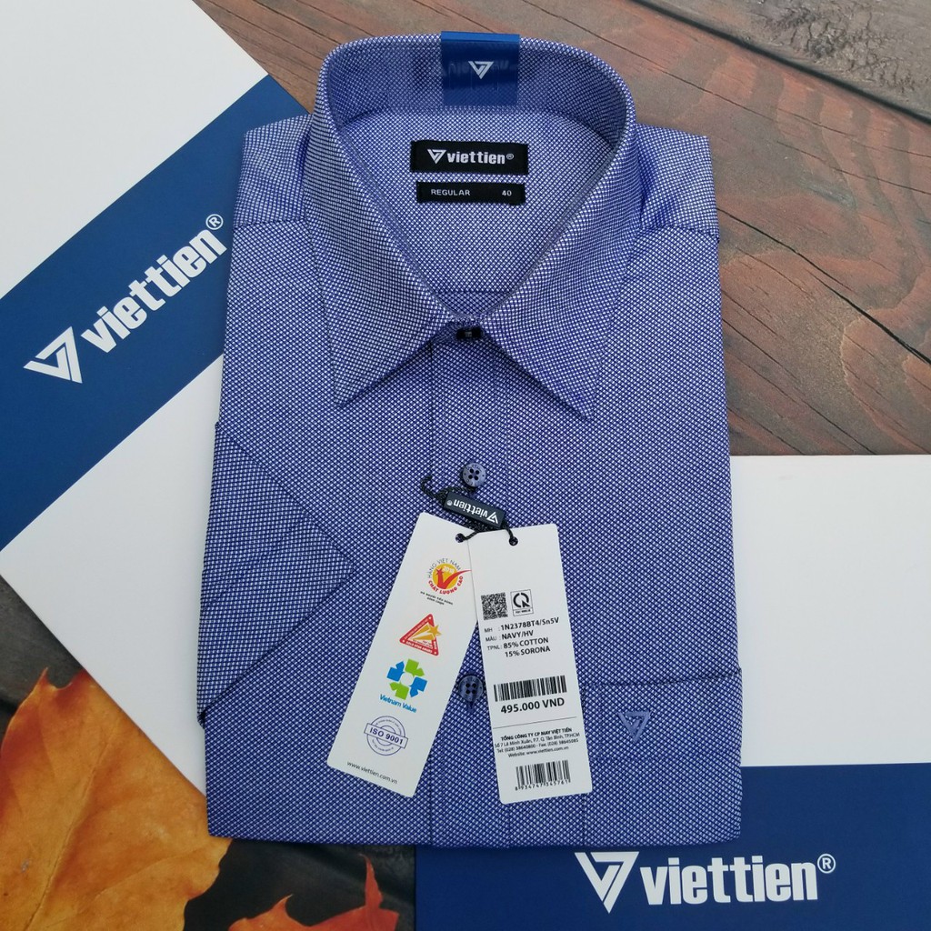 Aó sơ mi nam công sở Việt Tiến tay ngắn - tà ngang Mã 1N2378BT4 chính hãng , cao cấp phom suông TÀ NGANG