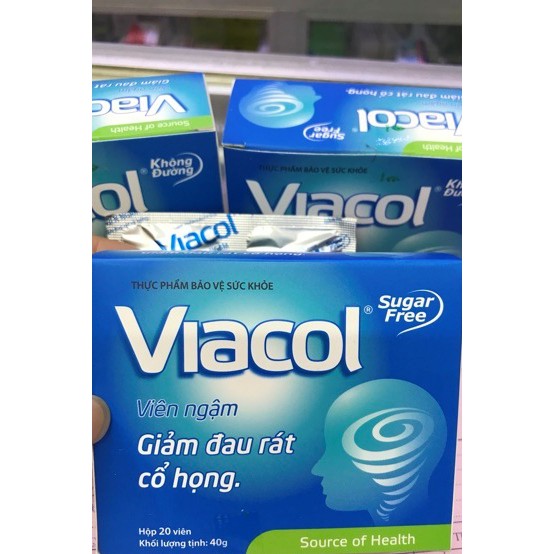 Viên ngậm Viacol không đường hộp 20 viên hỗ trợ giảm ho rát họng hiệu quả