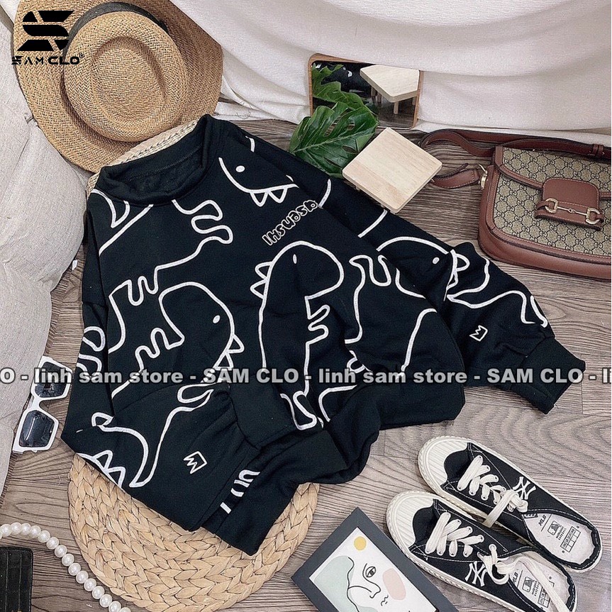 Áo sweater SAM CLO nữ nỉ tay dài ulzzang thu đông freesize dáng unisex in HOẠ TIẾT KHỦNG LONG | BigBuy360 - bigbuy360.vn