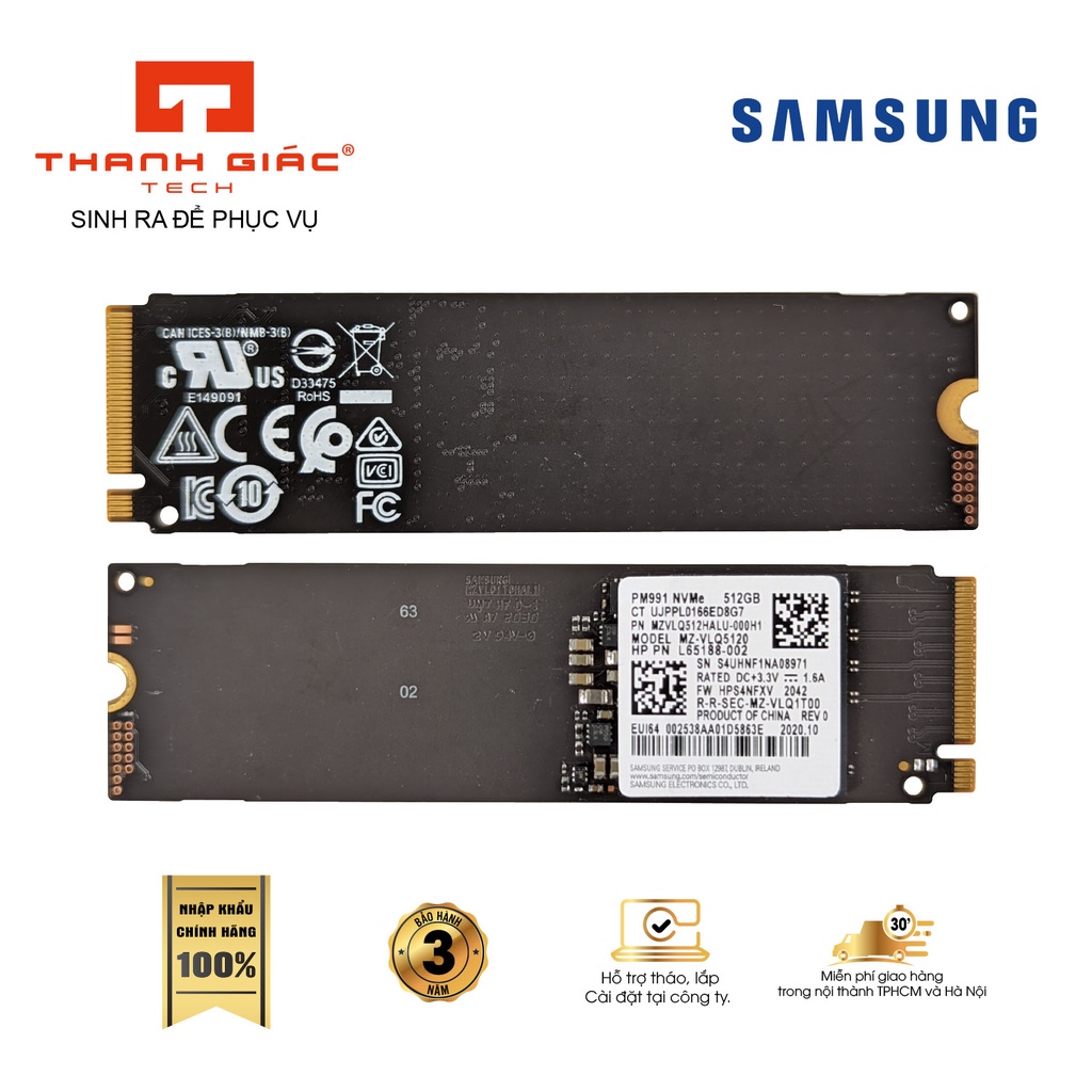 Ổ cứng SSD Samsung NVMe PM991 512GB M.2 2280 PCIe Gen3 x4 - Bảo Hành 3 Năm